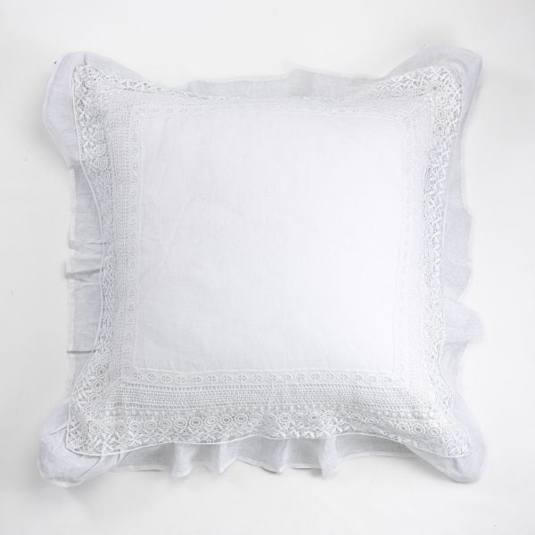 Amity home bellamy sham white euro   intricate lace trim