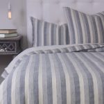 Amity home berkley duvet cover in blue and white stripe   textured linen fabric