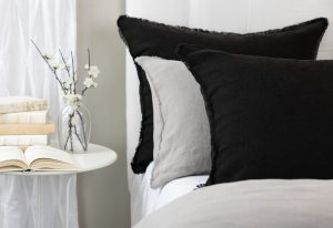 Amity home ranier linen duvet cover in asphalt   frayed edge