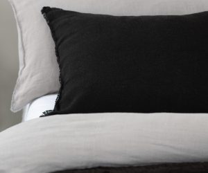 Amity home ranier linen duvet cover in asphalt   frayed edges