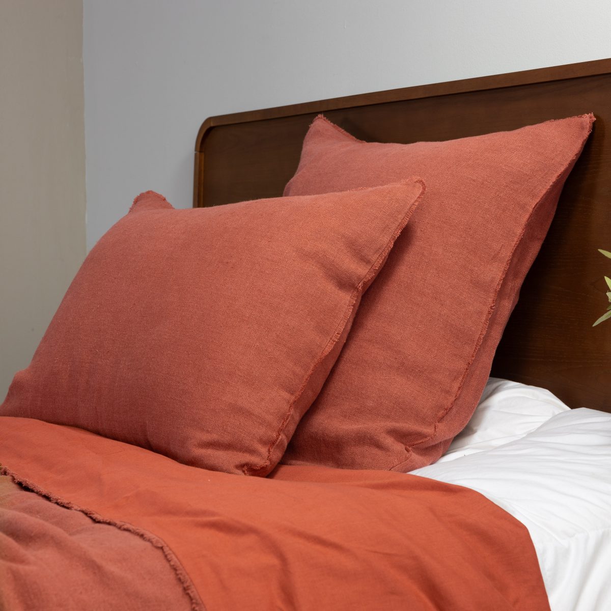 Amity home ranier linen duvet cover in burnt sienna   raw edge finish