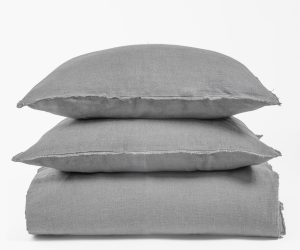 Amity home ranier linen duvet cover in grey   raw edge finish
