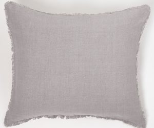Amity home ranier linen pillow in grey   frayed edge detail