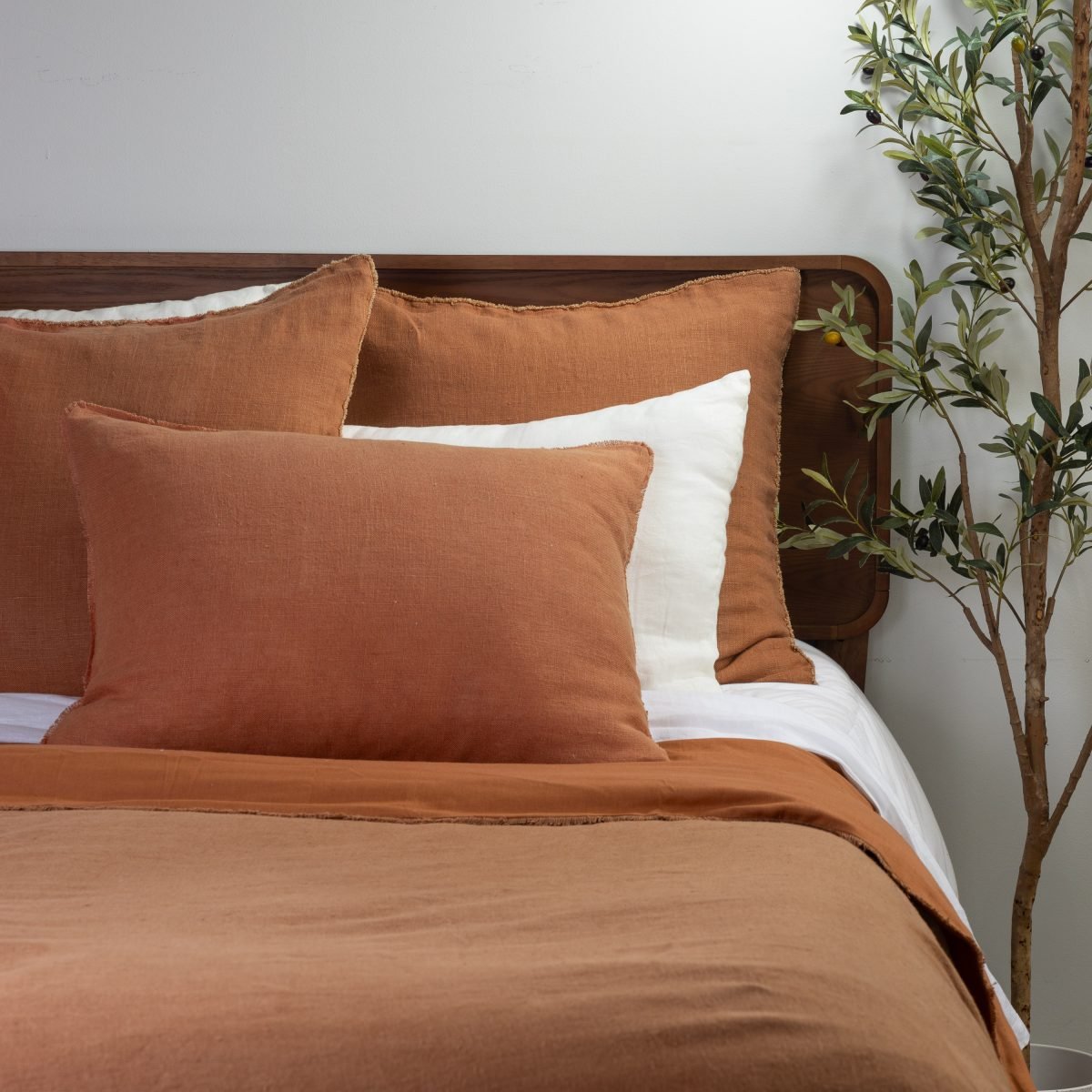 Amity home ranier linen duvet cover in ochre   frayed edge detail