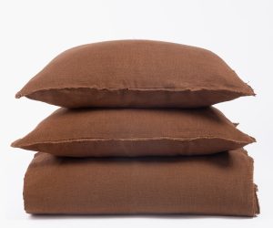 Amity home ranier linen duvet cover in saddle   raw frayed edges