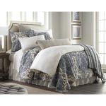 Amity home sophia  vasco collection queen in blue cream   ornate damask pattern