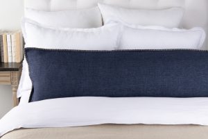 Amity home bryce linen body pillow in indigo   contrast stitching