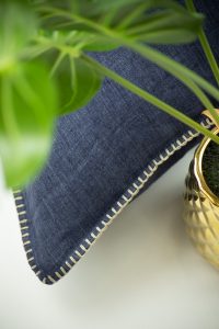 Amity home bryce linen body pillow in indigo   contrast stitching