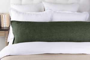 Amity home bryce linen body pillow in kale   decorative stitching detail