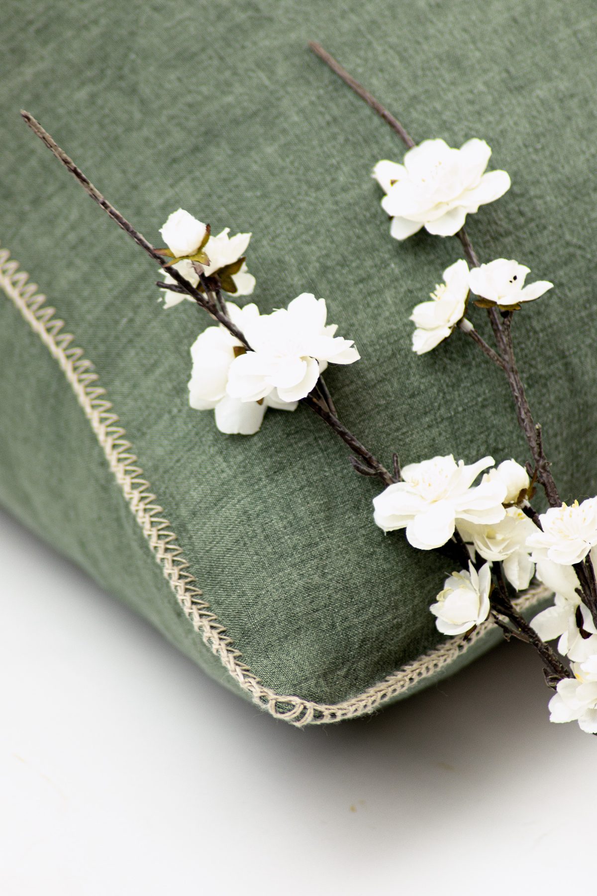 Amity home bryce linen body pillow in kale   decorative edge stitching