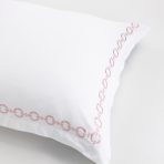 Amity home bellagio duvet cover in white with petal pink   chain link embroidery