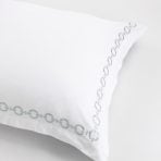 Amity home bellagio duvet cover in white with seaglass   chain link embroidery