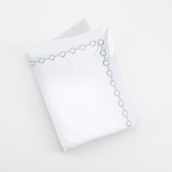 Amity home bellagio duvet cover in white with seaglass   chain embroidery