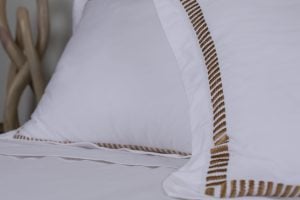 Amity home savona duvet cover in caramel   ladder stitch embroidery