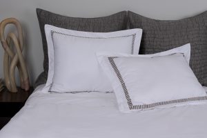 Amity home savona duvet cover in white with grey stitching   decorative border