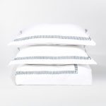 Amity home savona duvet cover in limestone   embroidered stripe pattern