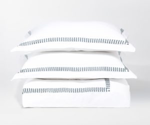 Amity home savona duvet cover in limestone   embroidered stripe pattern