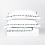 Amity home savona duvet cover in mineral   crisp white striped embroidery