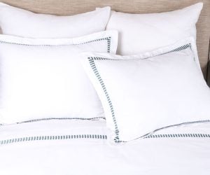 Amity home savona duvet cover in white with mineral trim   dashed embroidery