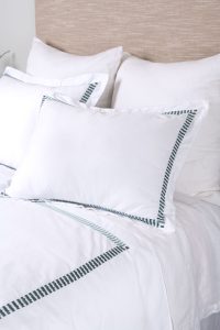 Amity home savona duvet cover in white with mineral   striped embroidery border