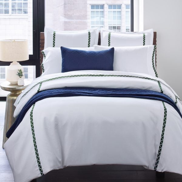 Amity Home Turin Duvet Cover, Kale - Triangle Pattern Trim