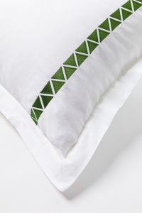 Amity home turin duvet cover in white with kale   geometric triangle embroidery