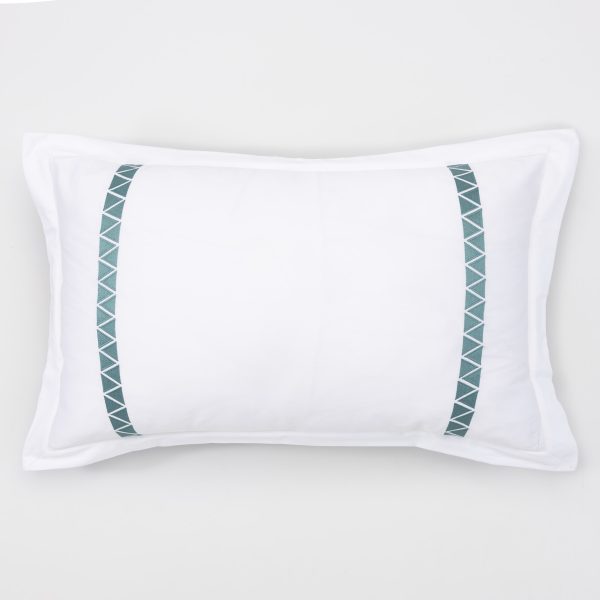 Amity home turin sham in white  peacock   geometric embroidered stripe