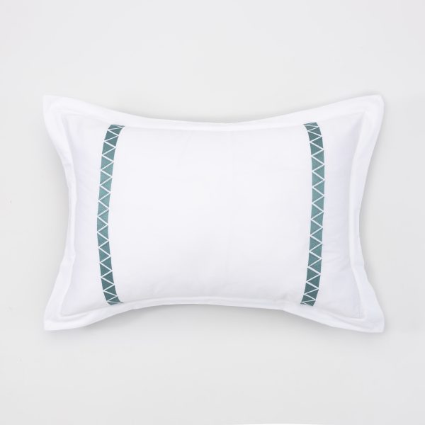 Amity home turin sham in white peacock   triangle embroidered detail