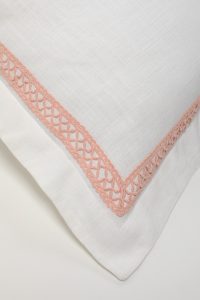 Amity home phi duvet cover in white   petal pink geometric trim