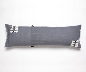 Amity home cambria bolster in steel blue   decorative tassels