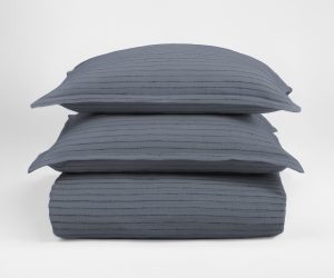 Amity home cambria duvet cover in steel blue   subtle textured stripes