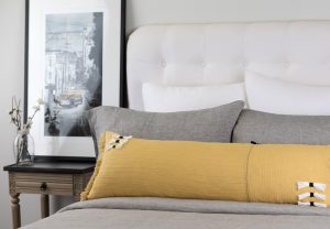 Amity home cambria bolster in ochre   textured stripes