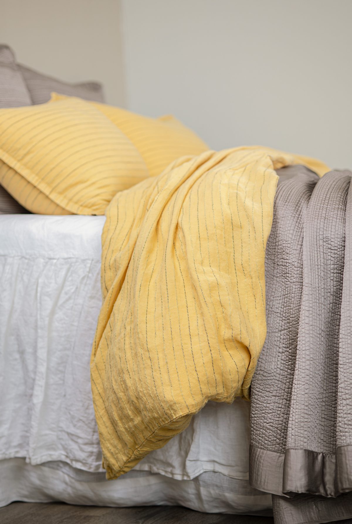 Amity home cambria duvet cover in ochre   vertical metallic stripes