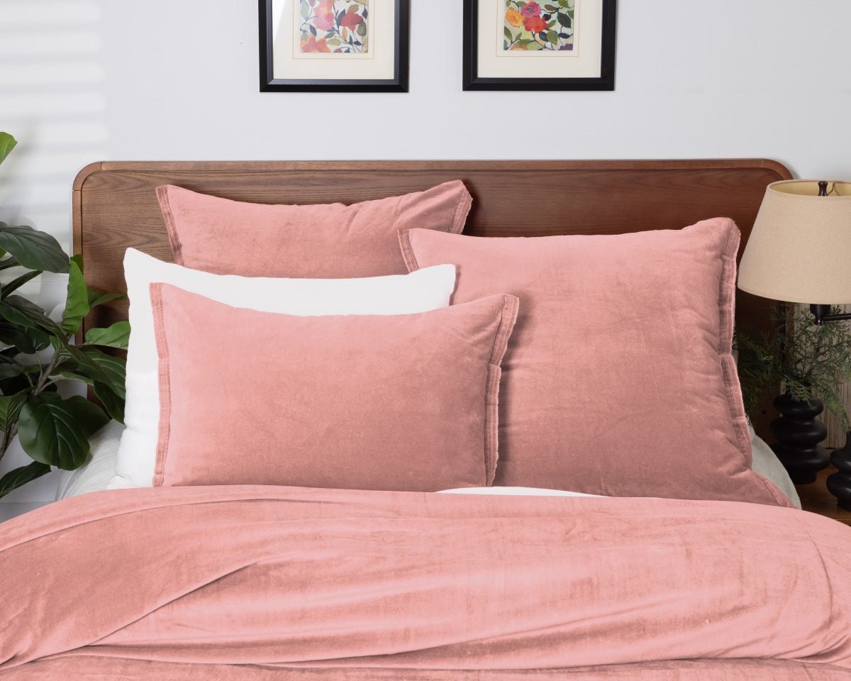 Amity home tahoma duvet cover in blush   washed velvet texture