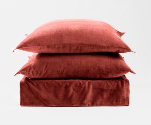 Amity home tahoma duvet cover in brick   frayed edge detail