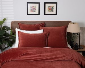 Amity home tahoma duvet cover in brick   luxurious velvet texture
