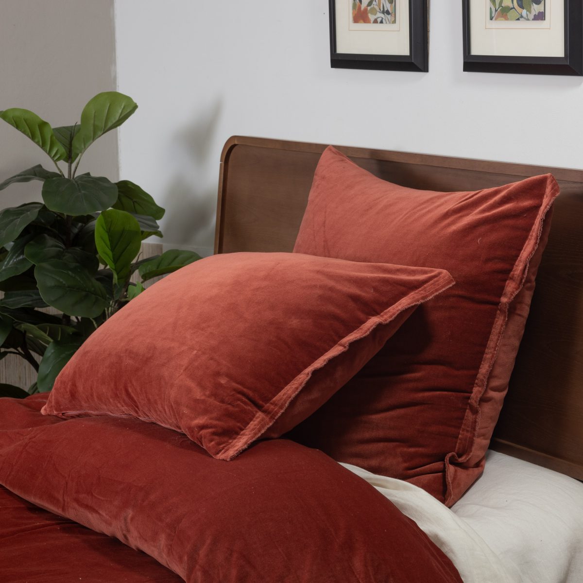 Amity home tahoma duvet cover in brick   plush velvet with raw edge