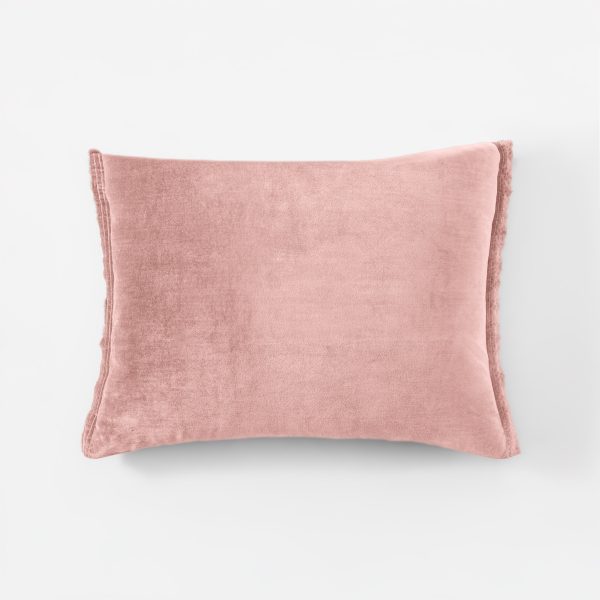 Amity home tahoma sham in blush   soft velvet raw edge detail
