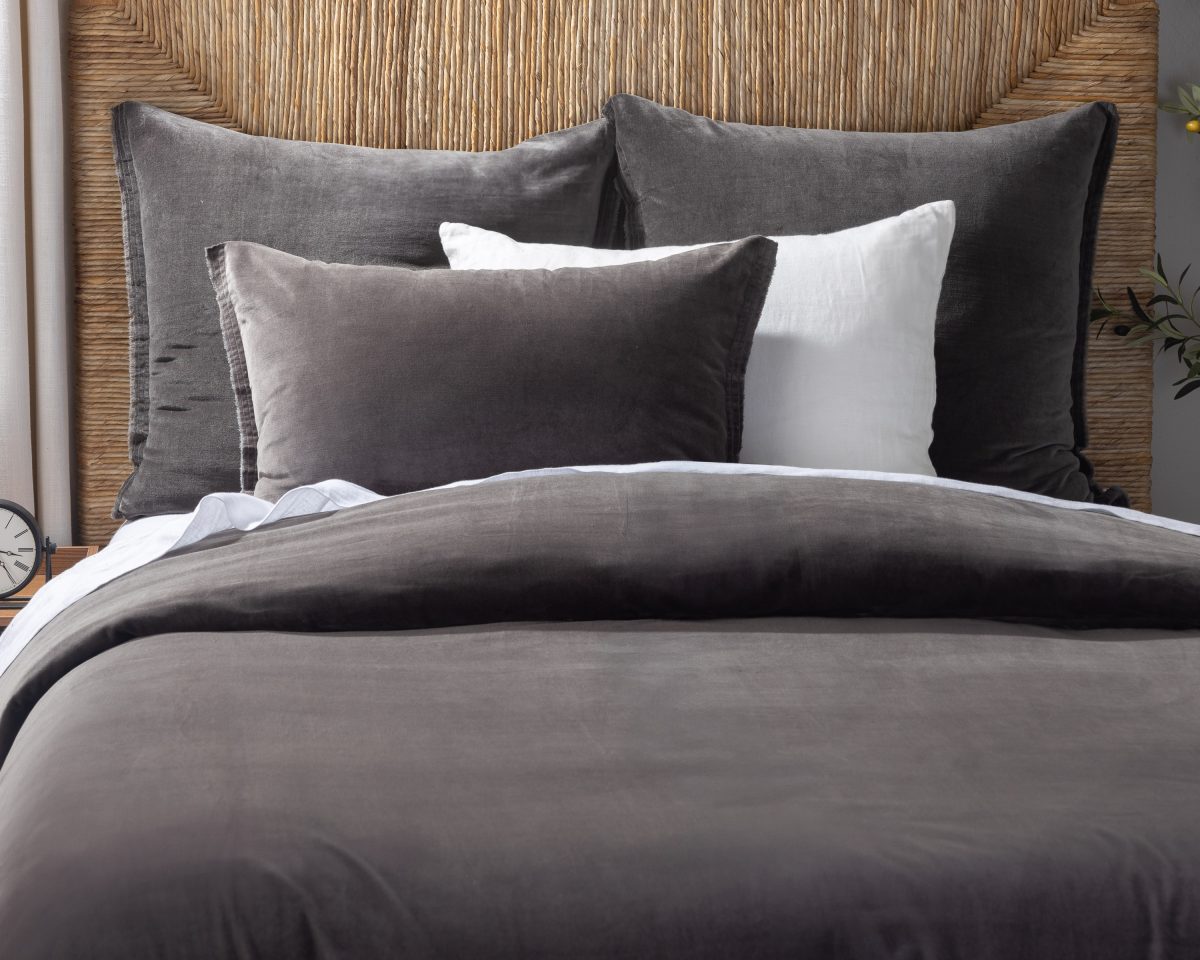 Amity home tahoma duvet cover in charcoal   washed velvet texture