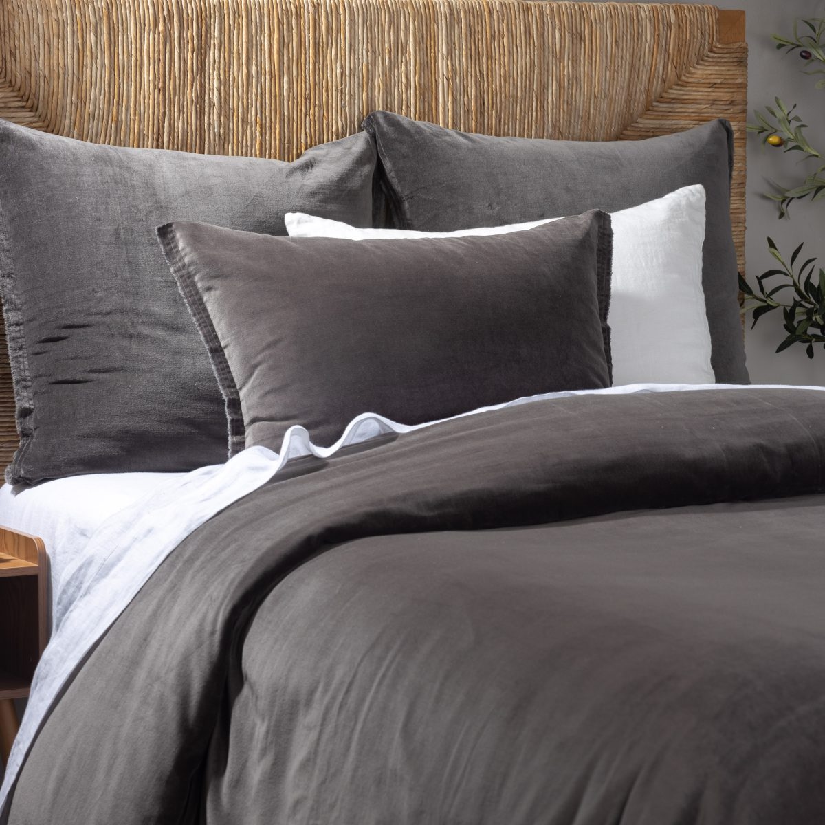 Amity home tahoma duvet cover in charcoal   washed linen texture