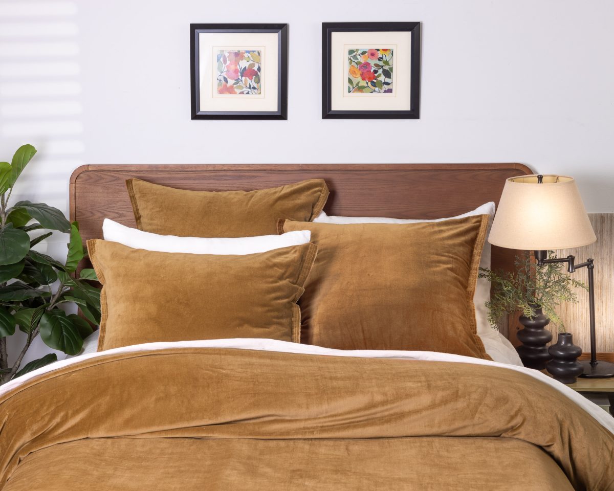 Amity home tahoma duvet cover in ochre   plush velvety texture