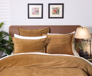 Amity home tahoma duvet cover in ochre   plush velvety texture