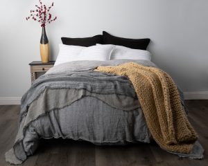 Amity home brisbane duvet cover in asphalt   layered frayed edges