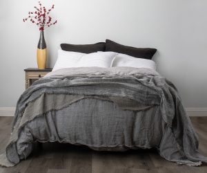Amity home brisbane duvet cover in asphalt   layered frayed edges