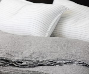 Amity home brisbane linen duvet cover in grey chambray   relaxed linen texture