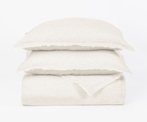Amity home brisbane linen duvet cover in ivory   frayed edge linen texture