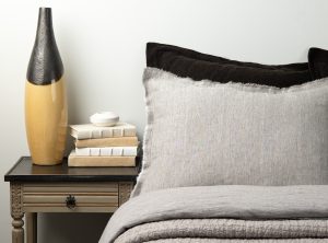 Amity home brisbane linen duvet cover in grey chambray   raw edge detail