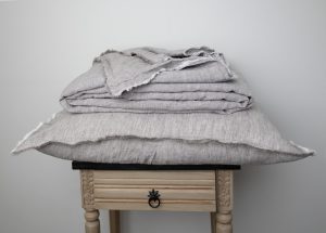 Amity home brisbane linen duvet cover in grey chambray   frayed edges