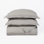 Amity home brisbane linen duvet cover in grey chambray   frayed edge detail