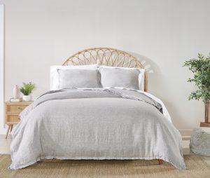 Amity home brisbane linen duvet cover in grey chambray   frayed edge detail